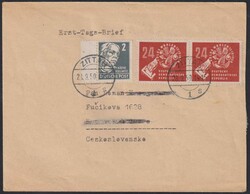 1950, 24 Pf. Volkswahlen, 2 Marken mit 2 Pf. Köpfe auf Ersttagsbrief ...