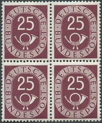 1951, 2-25 Pfg. Posthorn, jeder Wert in 4er-Block, teils ...