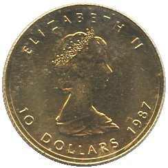 KANADA: 1987, 10 Dollar 1/4 Oz Gold, Maple Leaf, 7,75 gr. fein, Erh. ...
