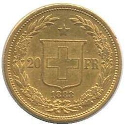 1883, 20 Fr. Gold, Helvetika, 5,8 gr. fein, Erh. ss/vzAutomatically ...