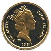 COOK INSELN: 1990, 25 Dollar Gold 1,24 gr. 999er, "Kopf einer ...