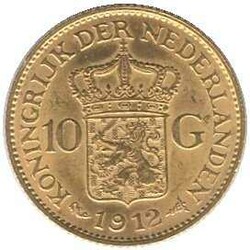 1912, 10 Gulden, Gold, Wilhelmina, Erhaltung "vz"