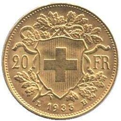 1935, 20 Fr. Gold, Vreneli, Prägung "L"+"B", Erh. vz+Automatically ...