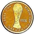 FIDSCHI: 2003, 100 Dollar Gold, Fußball WM 2006 Germany, 7,78 gr. ...