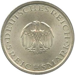 1929, 5 RM Lessing, Prägung "A", Erh vzAutomatically generated ...