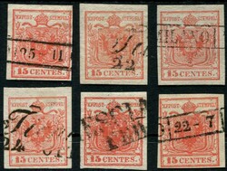 1850 15 Cent., Type 1, 6 breitrandige Pracht bis Kabinett, ...