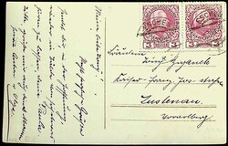 1913, 3 H. im Paar, oben einige stumpfe Zähne (nahe am Rand geklebt) ...