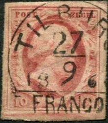 1852, 10 C., breitrandig, Kabinett, klarer Stpl. "TILBURG-FRANCO-27.9 ...