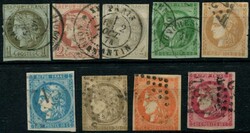1870, 1 - 80 C. Bordeaux-Ausgabe, 9 Werte kpl., berührt oder wenig ...