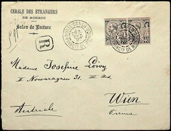 1891, Paar 40 C., sehr klarer K2 "MONTE-CARLO", daneben klar "R", ...