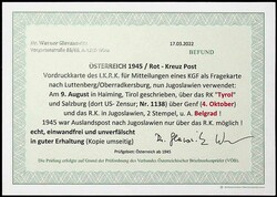 1945, Rot-Kreuz Postkarte vom 9. August 1945 aus Haiming in Tirol ...