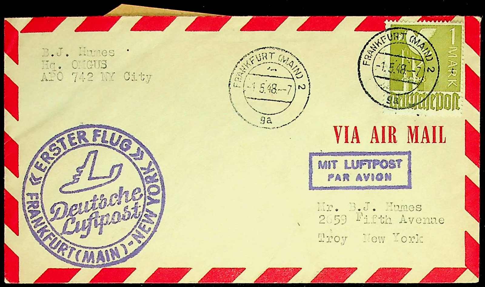 1948, 1 RM (2 kurze Zähne), klar "Frankfurt (M.)-1.5.48", saub. ...