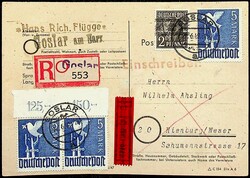 1948, 5 Mk. Taube, selt. waager. Paar mit vollem Oberrand und Einzeln ...