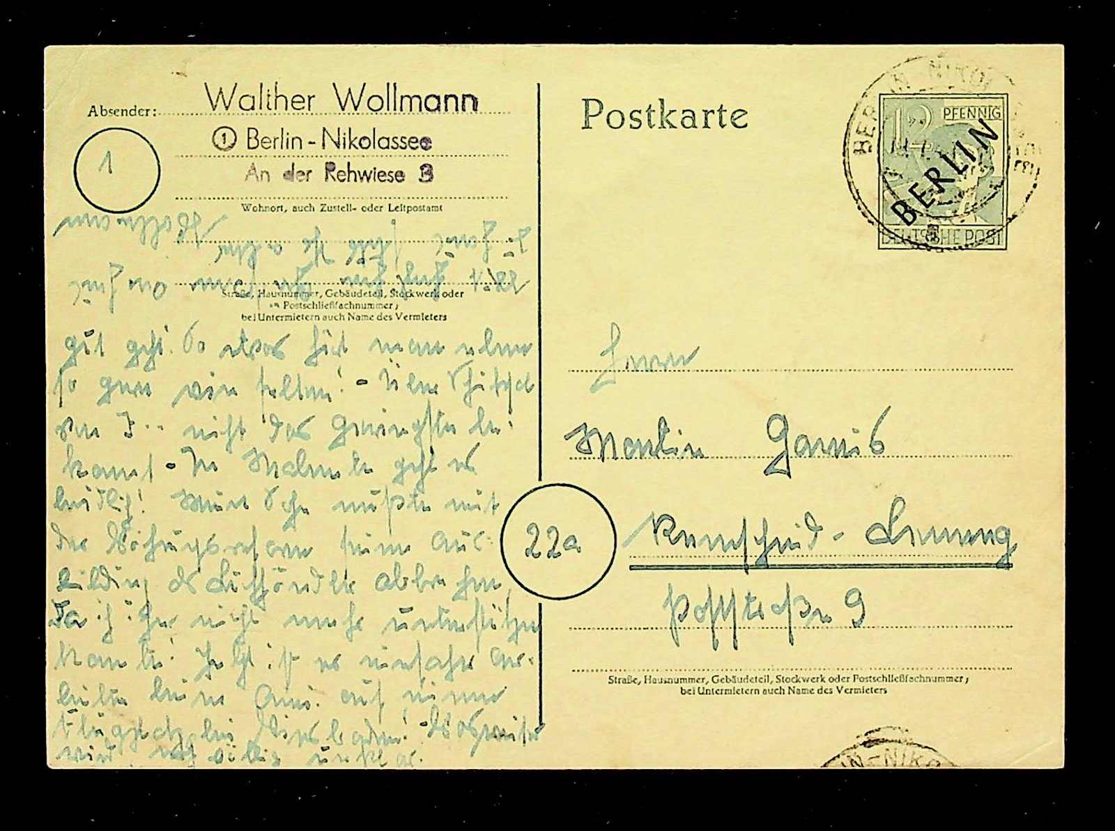 1949, GSK 12 Pf. Schwarz-Aufdruck, gelaufen von "Berlin-18.1.49" nach ...