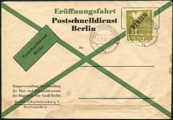 1949, 1 M. Schwarz-Aufdruck auf Eröffnungsfahrt-Postschnelldienst ...