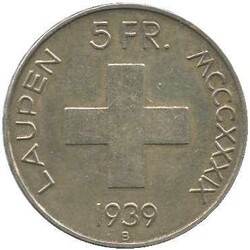 1939, 5 Fr. Silber, Schlacht von Laupen, Erhaltung vzAutomatically ...