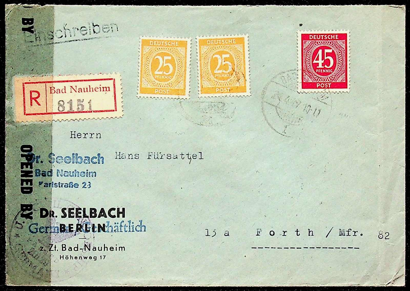 1947, selt. lokaler R-Zettel, "R-Bad Nauheim", saub. R-Bf. Ziffer 2 x ...
