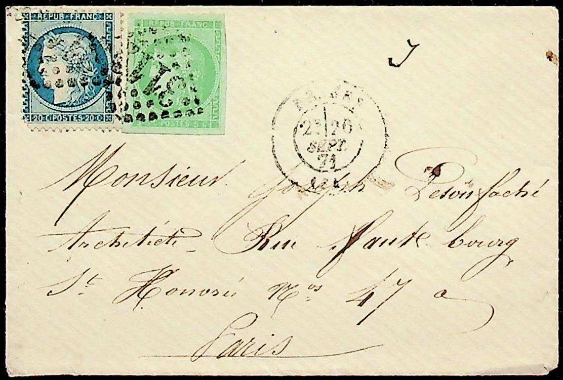 1870, 5 C. Bordeaux, allseits breitrandig, einwandfrei mit 20 C., ...