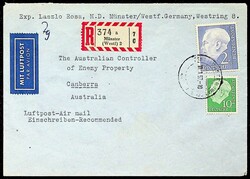 1954, 2 DM und 10 Pf., klar "Münster-10.1.57", saub. R-Luftpost - ...