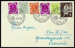 1951, 2, 5, 6, 8 Pf. (2 x 5 Pf.) und 4 Pf. Gutenberg, klar ...