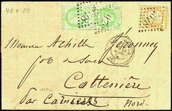 1871, 5 C. grün, Paar und 15 C., je gut gezähnt, je klar "4078", K2 ...