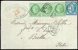 1871, 5 C. grün, waager. 3er-Streifen, gut gezähnt und 25 C., je ...