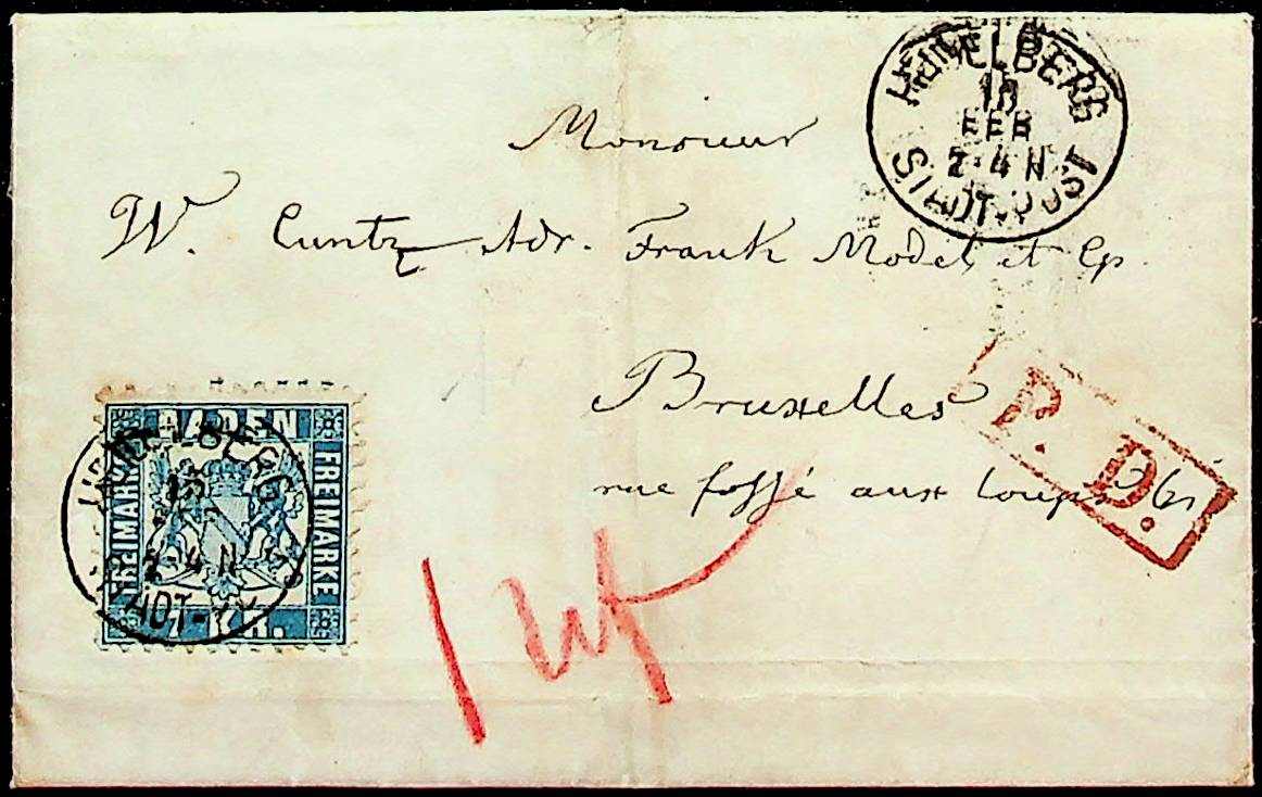 1868, 7 KR. blau, gut gezähnt, klarer K1 "HEIDELBERG-STADT-POST", ...