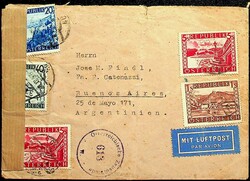 1945, 2 x 5 S., 1 S., 20 und 40 gr., klar gest. "Wien-28.12.46" auf ...