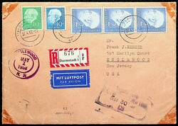 1954, 2 DM, senkr. 3er-Streifen (1 Wert Zahnfehler) mit Heuss 10 Pf. ...