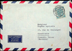 1951, 50 Pf., klar "Hamburg-22.12.52", saub. Luftpost-Brief nach ...