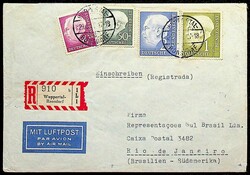 1954, 1 und 2 DM mit 40, 50 Pf., klar "Wuppertal-29.3.57" auf saub. ...
