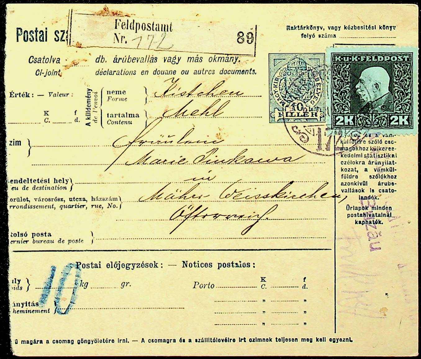 1915, 2 Kr. (einige stumpfe Zähne, da am Rand geklebt), mit ...