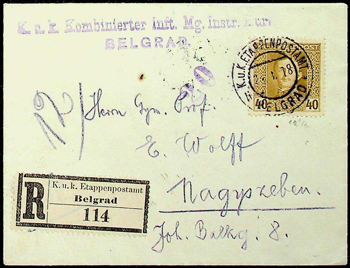 1917, 40 H., saub. R-Brief, R-Zettel "Belgrad", klar "BELGRAD" nach ...