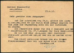 1952, 20 Pf. Bauten, GSK-Frageteil, öst. Stpl. "BADGASTEIN-25.6.52", ...
