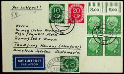 1951, 2 x 10 Pf. (1 Wert winziger Zahnfehler) und 20 Pf., OR-VB Heuss ...