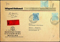 1951, 30 Pf., 2 x 50 Pf. (1 Wert winziger Mgl.), klar Hirzenhain ...
