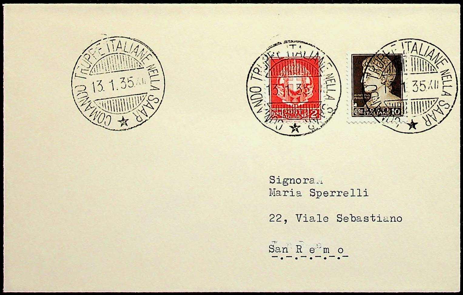 1935, Italien 2 und 10 Cent., je klarer K2 "COMANDO TRUPPE ITALIANE ...