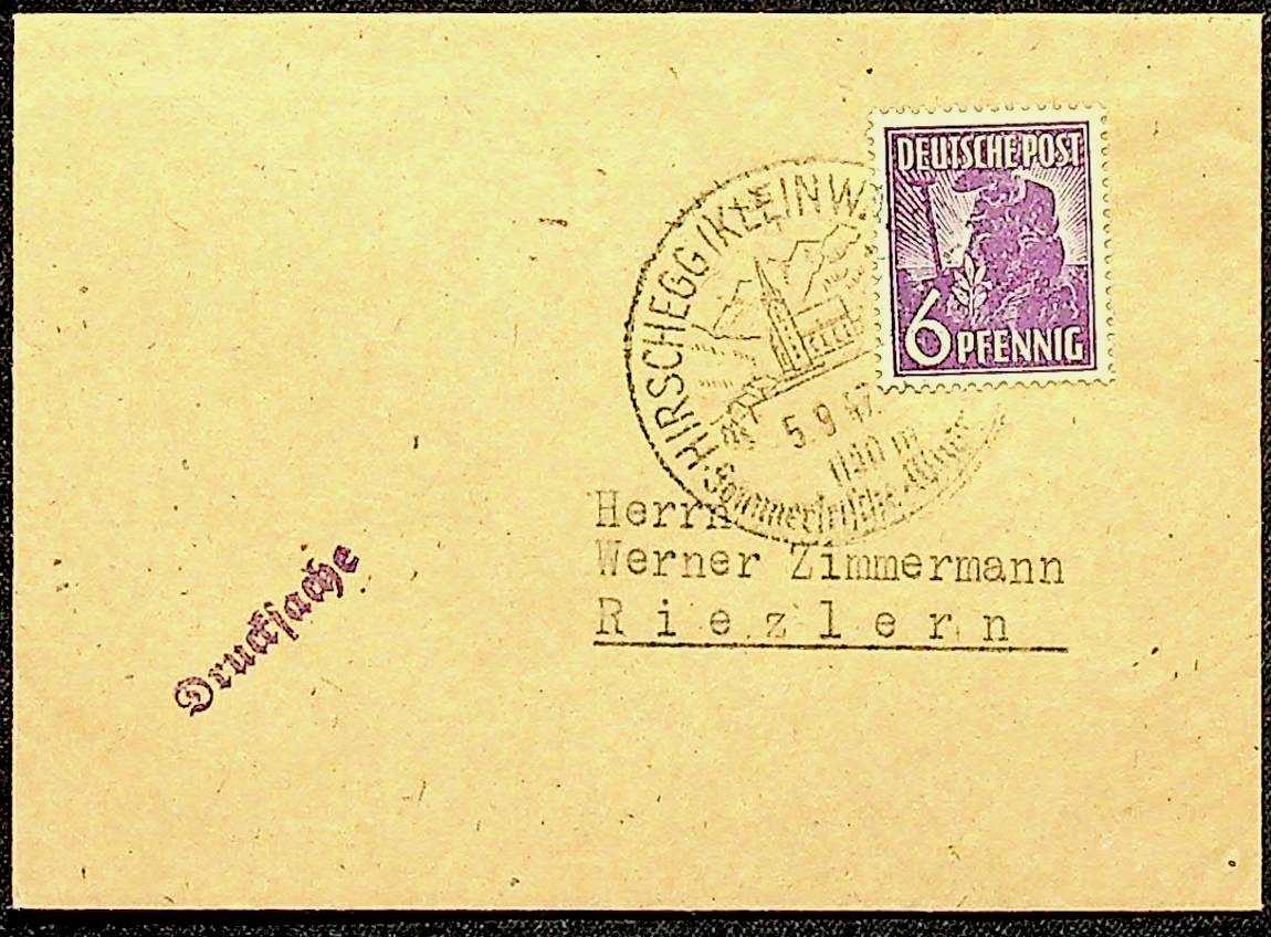 1947, 6 Pf., klar "Hirschegg (Kleinwalsertal)-5.9.47" auf saub. ...