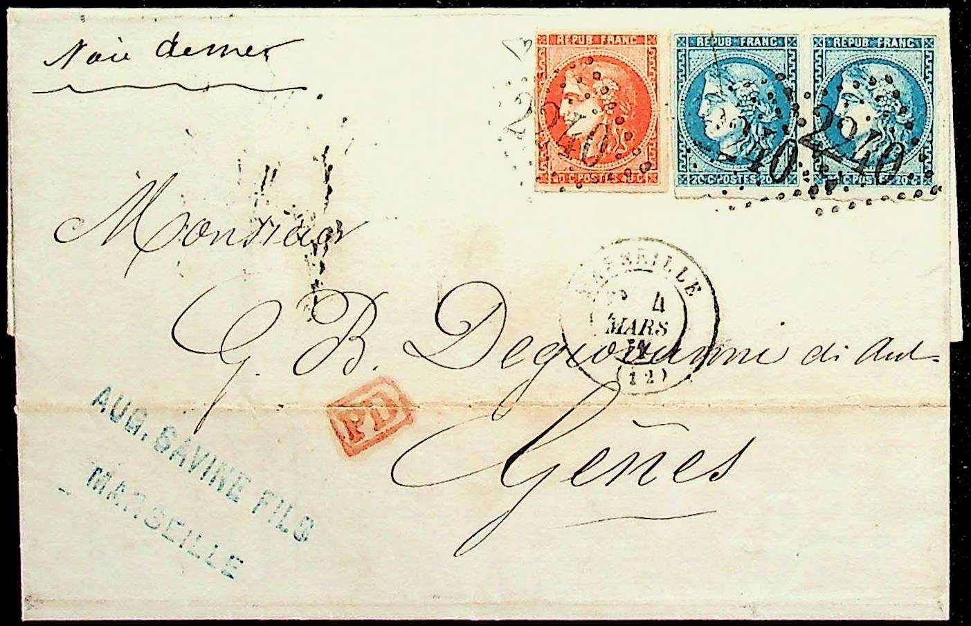 1870, Paar 20 C. und 40 C., je mit Privat-Durchstich, sehr klar ...