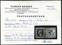 1860, 1/2 Gr. Pracht-Randstück, Rand-Nr. 4, vollrandig mit 3 Gr., ...