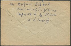 1947, 3 S (kl. Zahnfehler), klar "Linz (Donau)-13.6.47" mit Absender: ...