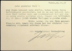 1937, GSK 20 Rp., ohne Bild, klar "Vaduz-26.7.37" nach Dtld., viel ...