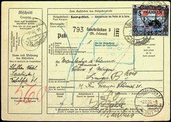 1921, 5 Fr. Aufdruck (auf 25 M.), gut gezähnt, rs. Paar 5 C., 50 C. ...