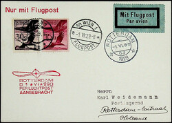 1929, Erstflug von "Wien-1.VI.29" nach "Rotterdam-1.VI.29" mit 15 und ...
