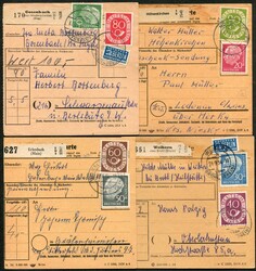 1954, 8 verschiedene, tarifgerechte MiF Posthorn/Heuss, einwandfrei, ...