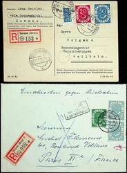 1952-53, 20 und 30 Pf. sowie 10 Pf. und senkr. Paar 50 Pf. Posthorn, ...