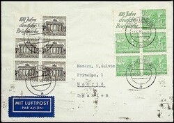 1950, 10 und 1 Pf. Bauten, je kpl. HBL (ohne Rand), tarifger. MiF auf ...