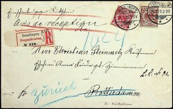 1899, 10 und 50 Pf. Krone/Adler, einwandfrei, tarifg. MiF auf ...