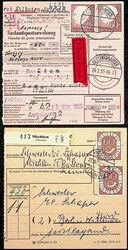 1953-55, 60 Pf. Posthorn, senkr. Dreier und 4 Einzelmarken, je ...