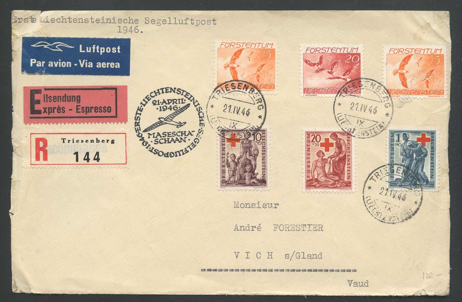 1939-66, nettes Lot mit 14 Belege, dabei Flugpost Masescha-Schaan, Bl ...